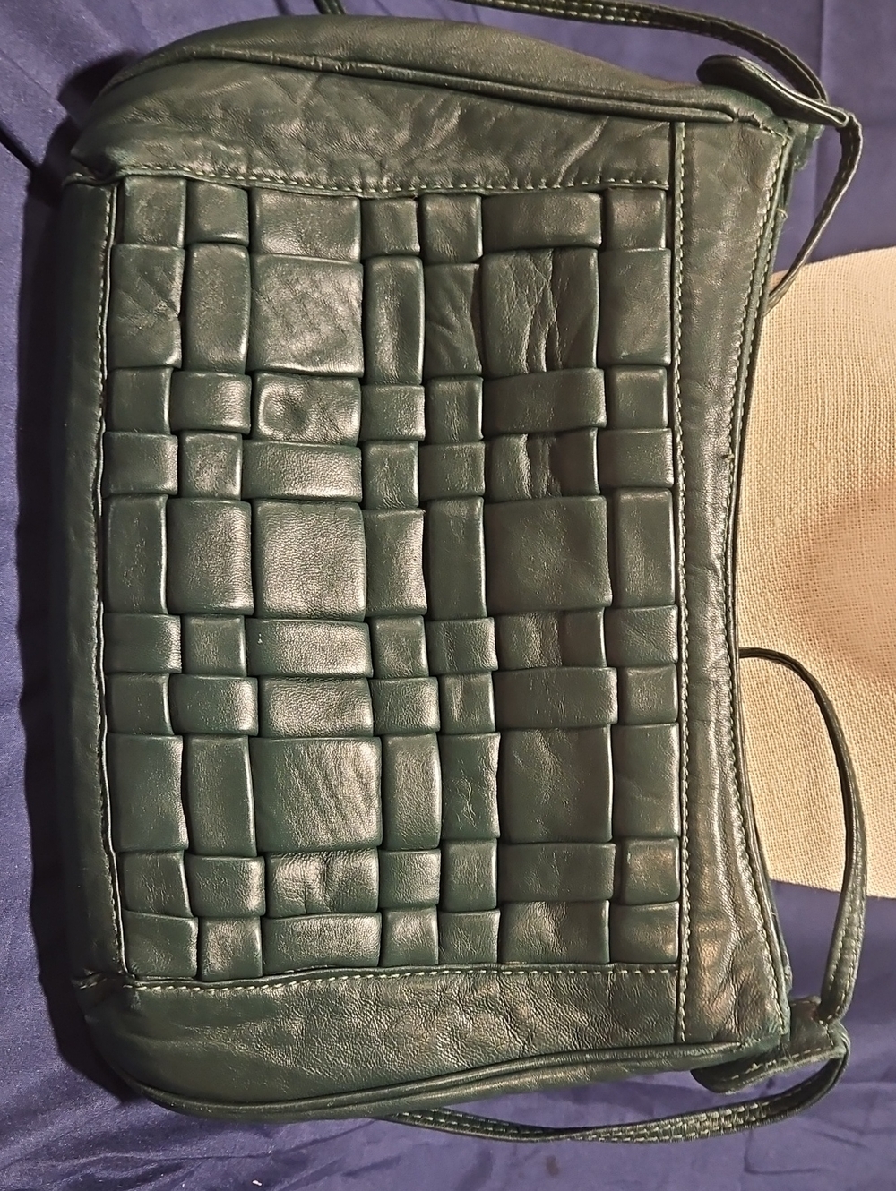 Woven Leather Crossbody Bag - Deep Green